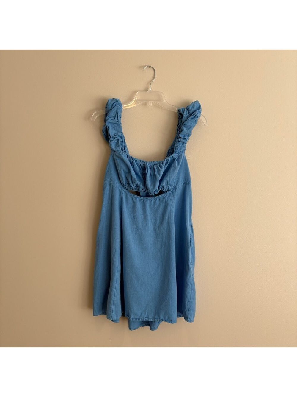 Free People Light Blue Smocked Keyhole Dress